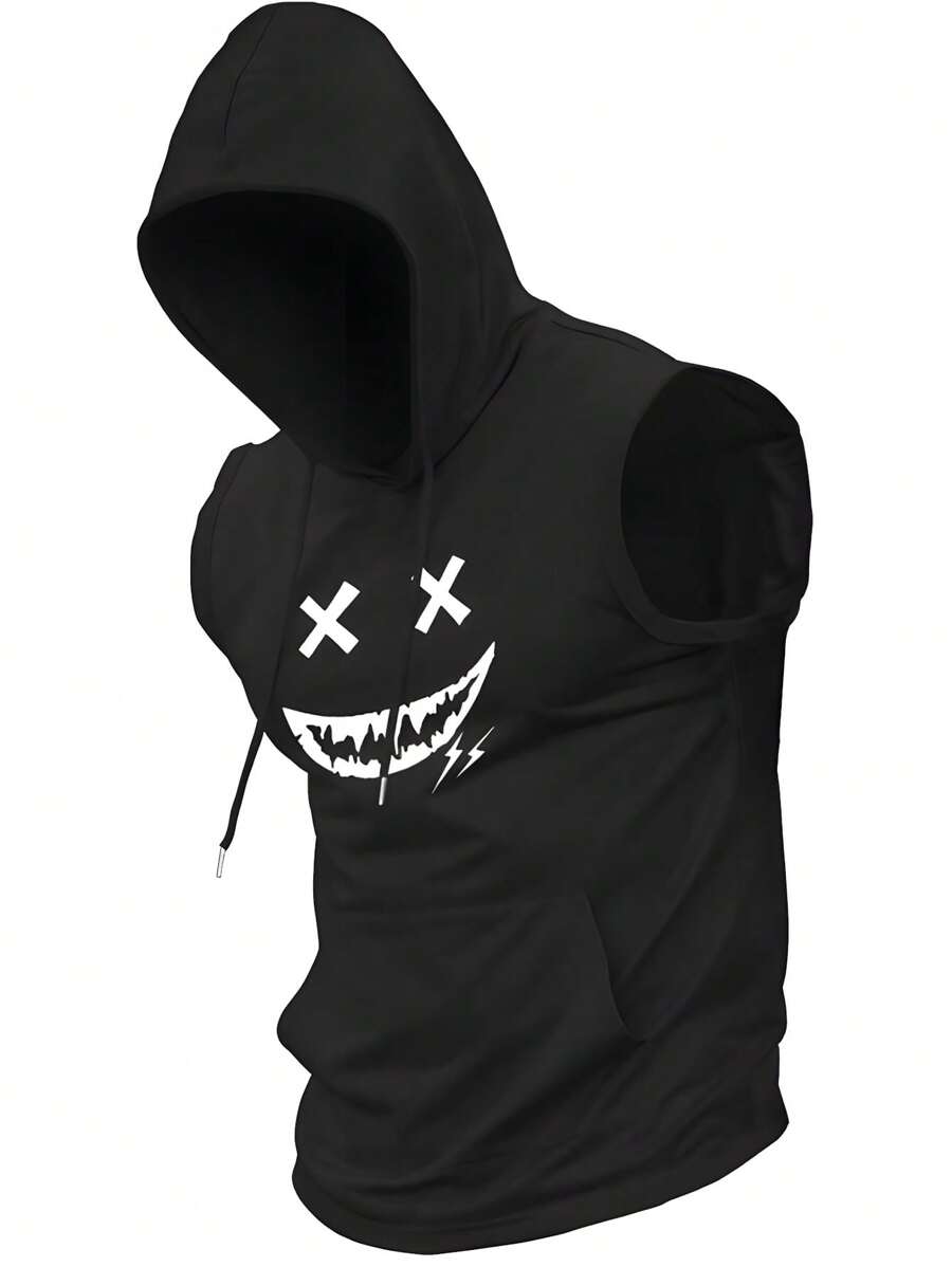 Manfinity Homme Men's Casual Printed Hooded Tank Top, Summer, 2000s Style