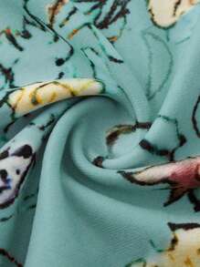 EMERY ROSE Plus Size Women's Summer Lace Spliced V-Neck Floral Printed Short Sleeve T-Shirt Graphic Tees Women Tops - Green - View 3