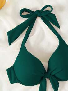 Reggiseno di bikini da donna a tinta unita con collo alto, adatto per spiaggia/vacanza