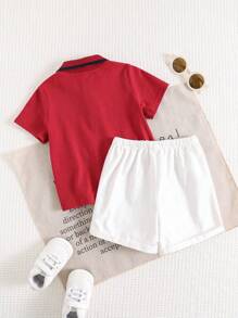 Cozy Pixies 2 Stücke/Set Baby Jungen Outfit mit Cartoon Muster, weicher gestrickter Polo Kragen Knopfhemd und Shorts mit Gummibund