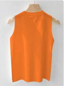 SHEIN Privé Áo len dệt kim màu trơn thường ngày cho nữ có trang trí đinh tán - trái cam - Xem 2