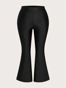 SHEIN EZwear 2 pièces/set Leggings évasés noirs élastiques grande taille - Noir - Voir 5