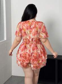 Flirla Plus Size Women's Holiday Loose Chiffon Ruffle Sleeve Jumpsuit - Multicolor - View 3