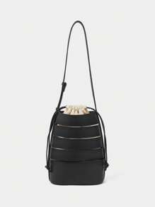 SHECARRY 女士时尚优雅百搭黑色 PU 单肩包，肩带长度可调节 - 黑色 - 查看 1