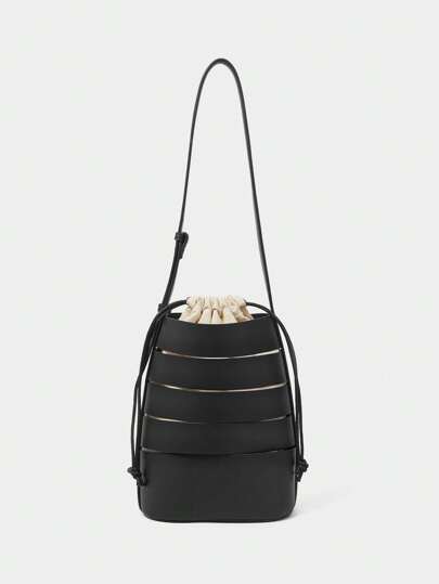 SHECARRY 女士时尚优雅百搭黑色 PU 单肩包，肩带长度可调节