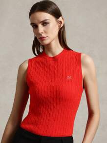 Briarwyn 女士无袖粗针织刺绣背心上衣夏季女士商务休闲装 - 紅色 - 查看 7