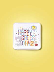 TOM & JERRY X SHEIN 1pc Cute Cartoon Cat & Letter Pattern Square Badge - Multicolor - View 1