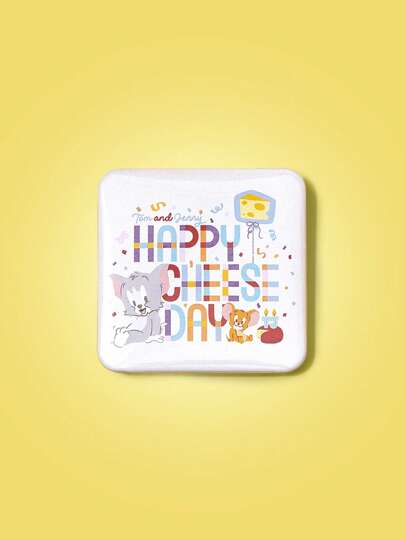 TOM & JERRY X SHEIN 1pc Cute Cartoon Cat & Letter Pattern Square Badge