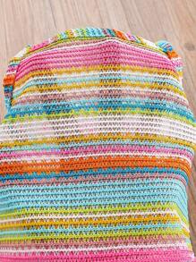 SHEIN Vintaside Kids 2 pezzi/set Top con cerniera ricamato con motivo floreale e righe arcobaleno + pantaloncini con vita elastica per bebè femmine, tuta casual estiva comoda e morbida, adatta per vacanze e spiaggia