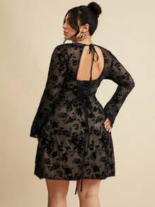 SHEIN BAE Vestido casual corto de mujer de unicolor con cuello de corazón y mangas largas