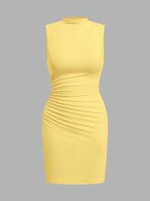 SHEIN EZwear 女式纯色立领迷你连衣裙