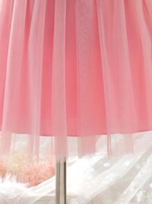 SHEIN Glamorique Kids 年轻女孩花卉装饰撞色网眼覆盖无袖连衣裙 - 白色 - 查看 6