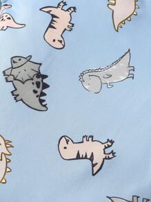 Newborn Beige Minimalist Allover Dinosaur Print Long Sleeve Footed Jumpsuit With Hat & Gloves, Outfit Set - Royal Blue - View 5