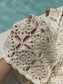 Comfortcana Plus Size Vacation Casual Solid Color Hollow Out Knit Vest - Beige - View 6