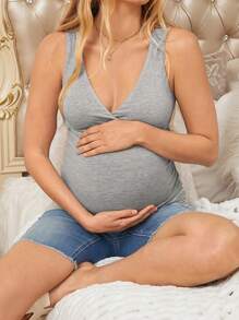 SHEIN Maternity Solid Color Cross V-Neck Slim Fit Casual Tank Top