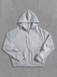 SHEIN Forever 21 Męski obszerny, pudełkowy, rozpinany, dwuczęściowy zestaw z bluzą z kapturem i spodniami dresowymi w kolorze jasnoszarym