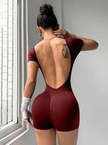 Easithlete Seamless High Elasticity Active Wear Set, Yoga Romper - Rose Red - View 3