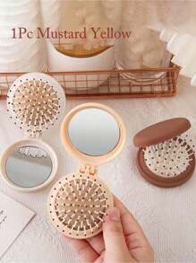 SHEIN 1 pieza Espejo de viaje plegable cepillo de pelo redondo plegable de bolsillo, Mini peine de cabello de tamaño compacto para viajes, Cepillo de masaje para el cabello para mujeres y niñas, Accesorios esenciales para viajes, organizador de viaje para la playa, vacaciones de verano, vuelta al colegio, cuidado del Body para viajes, al aire libre, deportes, oficina, escuela, pinzas de pelo, accesorios para el cabello
