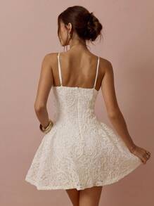 Enchnt 春夏浪漫女士优雅杏色编织绳蕾丝吊带背心迷你连衣裙，甜美优雅性感太阳裙，适合婚礼季、节假日、度假、甜蜜约会和毕业季、女士夏季服装、女士音乐会服装、女士复活节服装 - 杏色 - 查看 5