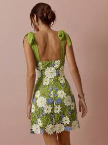 Enchnt Spring/Summer Romantic Women's Elegant Green Floral Embroidered Lace Shoulder Straps Sleeveless Mini Dress, Sweet And Elegant Sexy Dress, Suitable For Wedding Season, Holidays, Vacation, Sweet Date And Graduation Season, Women's Summer Clothing, Concert Outfit Women,Easter Outfit Women Summer Dresses For Women - Green - View 6