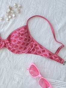 Swim Lushoire 新款碎花钢圈性感细肩带女式比基尼上衣，泳装 - 粉色 - 查看 5