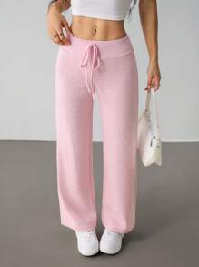 SHEIN PETITE Quần dài mặc nhà thoải mái lót nhiệt cho nữ, màu hồng, thích hợp cho mùa thu/đông - Hồng - Xem 7