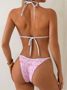 SHEIN Swim 2pcs Women Ditsy Floral Swimwear Set, Two Pieces Swimwear For Swimming Pool, Beach Resort For Summer Beach Vacation - Pink - View 2