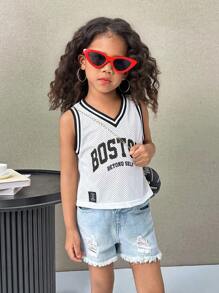 女童 V 领字母印花修身针织吊带背心