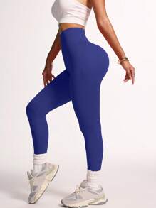 SHEIN Dewbera Letter Print High Waist Seamless Sports Leggings - Royal Blue - View 4