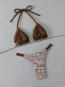 Swim Vcay 2022 New Women's Leopard Print & Red 2pcs Swimsuit Set For Summer Beach Vacation - Multicolor - View 4