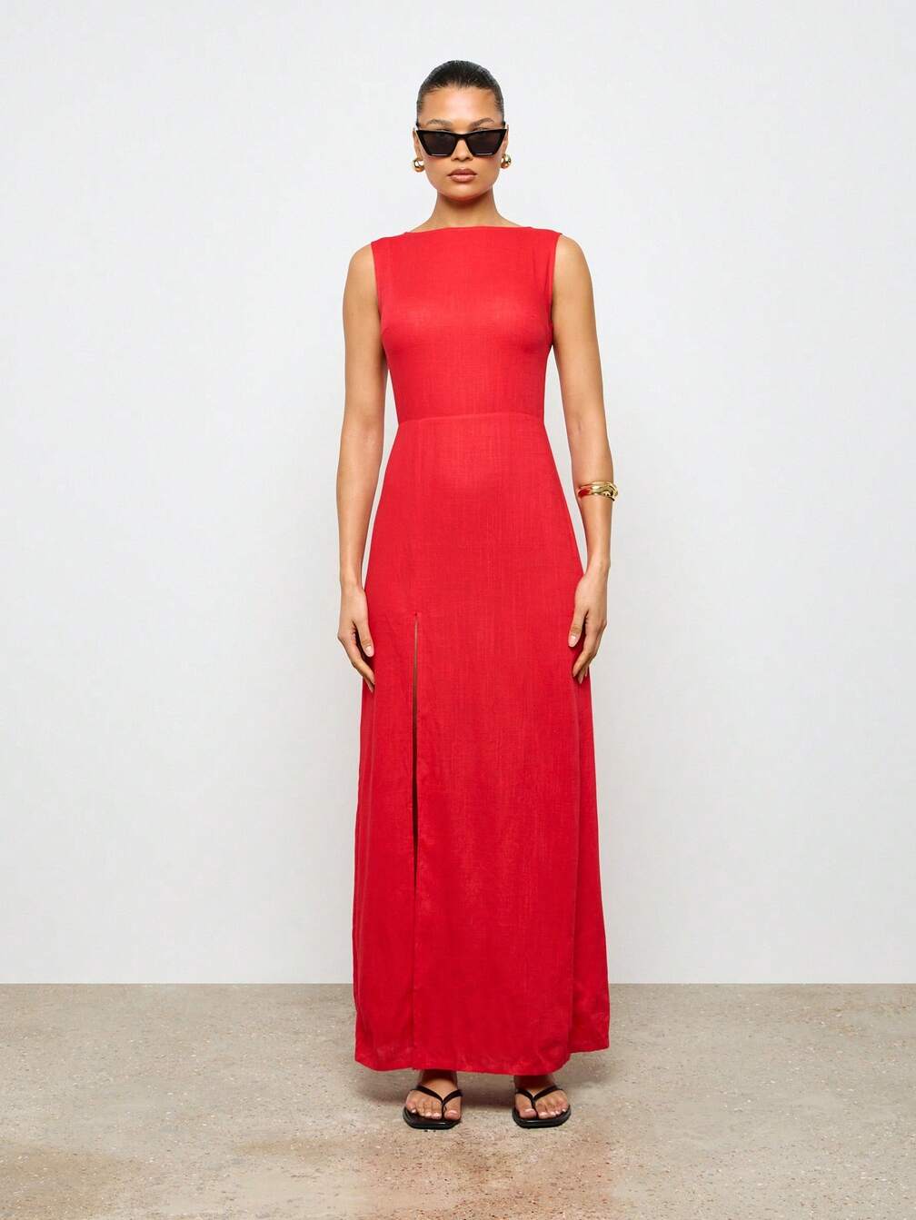 side split maxi dress Strappy Slit in Black hugging long dress AiiRZ Sleeveless V-Back Maxi Dress