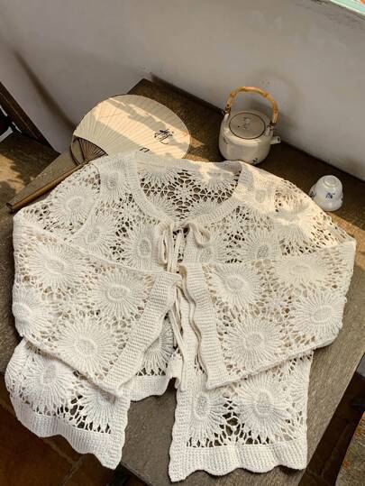 FRIFUL 女士假日波西米亚风格镂空钩针针织罩衫，海滩夏季钩针上衣