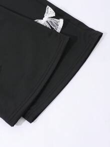 Tween Girls Loose Fit Black Pants With White Bow Decorations - Black - View 7
