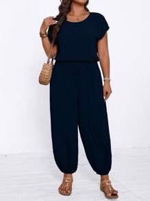 SHEIN LUNE Tutina corta monocolore e di moda per l'estate, in taglie oversize