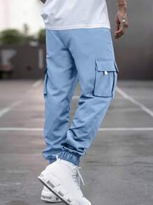 Manfinity Homme Men's Multi-Pocket Ankle Banded Cargo Pants - Blue - View 3