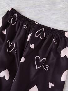 3 件套女童睡衣套装：黑色上衣，撞色粉色爱心印花领长袖，粉色吊带背心，粉色长裤 - 彩色 - 查看 7