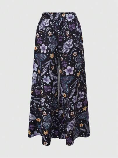 Fairycore Pantalon long à imprimé papillon et floral sur tout le vêtement, style féerique pour femmes