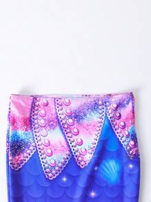Conjunto de traje de baño con estampado aleatorio de escamas de pez para niñas jóvenes