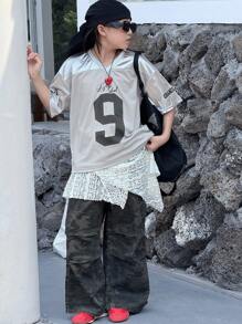 DAZY Tween Girl Tween Girl V 领短袖针织 T 恤，夏季 - 銀色 - 查看 2