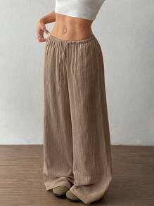Flirla Women Casual Straight Leg Low-Rise Cotton Pants