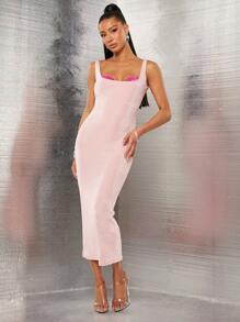 NYA SZN Dress Spring Maxi Lace Bra Detail Low Cut Fitted Festival Brunch Vacation Spring Break Summer Wedding Guest Special Occasion Bridal Dinner Prom Statement Festival Kings Day Outfits For Women - Pink - View 5