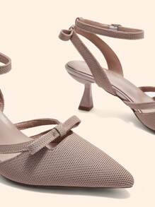 CUCCOO BASICS Pointed Toe Slim Heel Bowknot Women High Heels - Baby Pink - View 4