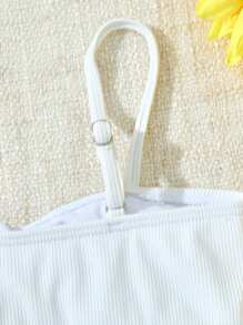 SHEIN 年轻女孩简约白色纯色时尚分体泳衣，两件套 - 白色 - 查看 6