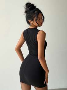 Aloruh Women's Basic Simple Business Commuting Office Siren Style Bodycon Dress Solid Color Sweetheart Neck Ruched Bodycon Black Mini Dress,Summer Dresses For Women,Graduation,Graduation Dresses For Women,Back To School Dress - Black - View 2