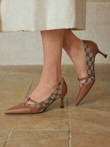 MOTF PREMIUM BROWN POINTED TOE ELEGANT HIGH HEEL PUMPS FOR OFFICE LADIES, CLASSIC STRAP WOMEN DRESS SHOES - Brown - View 5