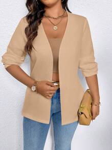 EMERY ROSE Plus Size Simple Solid Color Casual/Work Blazer Graduation,Back To School,Teacher Outfits For Women Fall Cloth For Women Autumn - Khaki - View 8