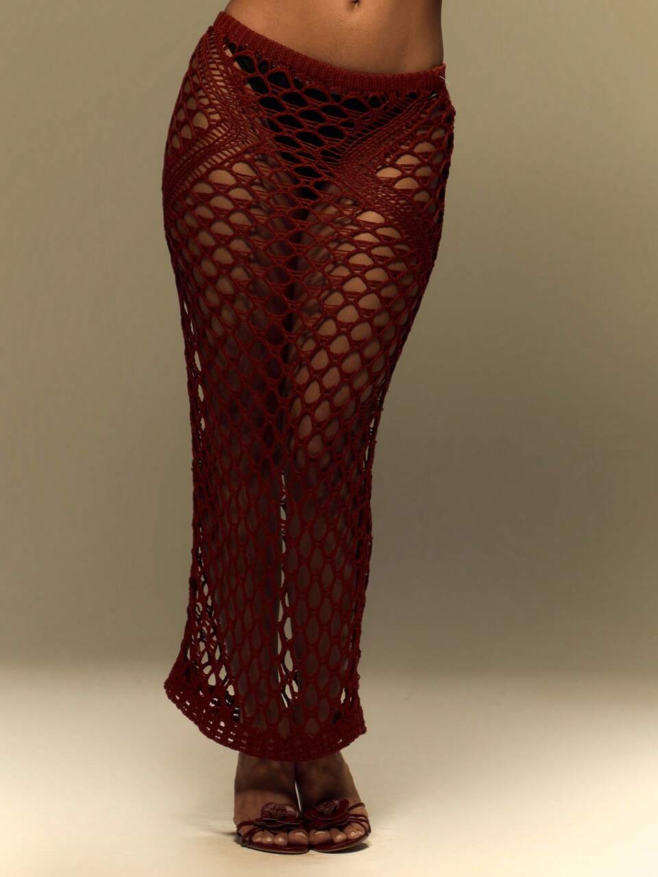 Open Crochet Y2k Maxi Fitted Skirt Cover Up For Summer Vacation Festival Wilden Out Spring