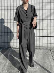 FRIFUL Women's Business Casual Jumpsuit, Suitable For Office, Spring/Summer - Grey - View 1