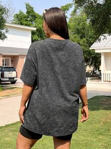 Muchica 加大码字母贴花落肩T恤，适合春夏季 - 黑色 - 查看 2