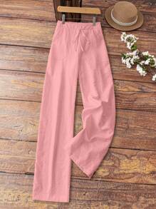 EMERY ROSE Women's White Linen Pocket Casual Pants, Spring/Summer Fall Cloth For Women - Pink - View 3